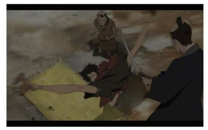 A fight between Mugen and Jin is occuring in Samurai-Champloo.